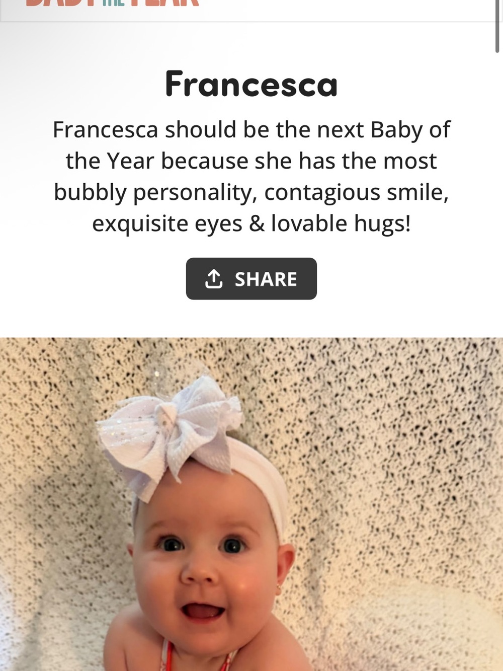 Vote for Frankie !!! Baby of the Year 2026